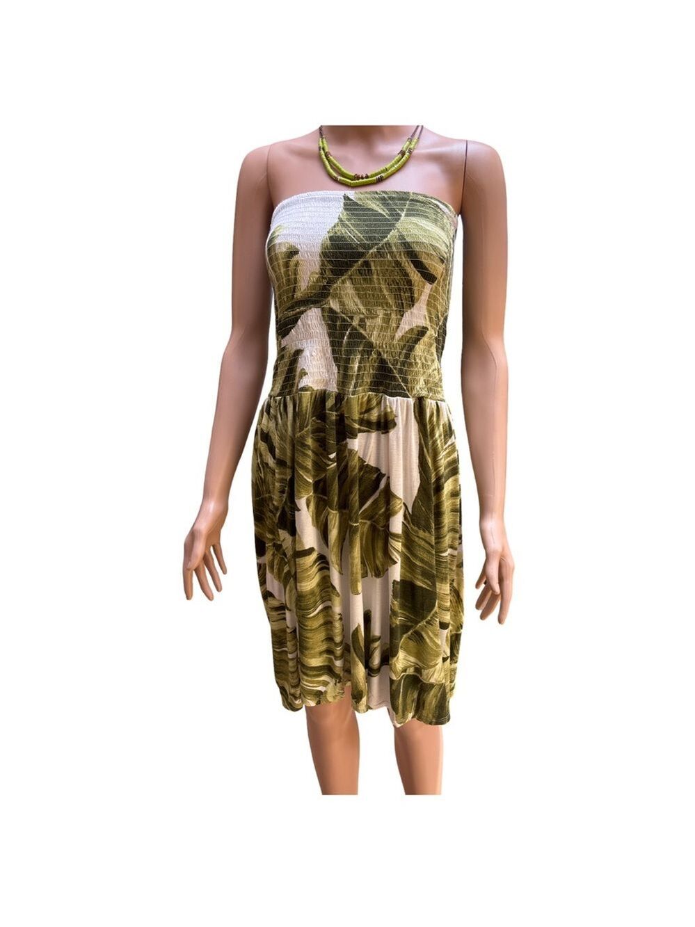 Host Pick H&M Green Floral Smocked Maternity Dress Strapless Large